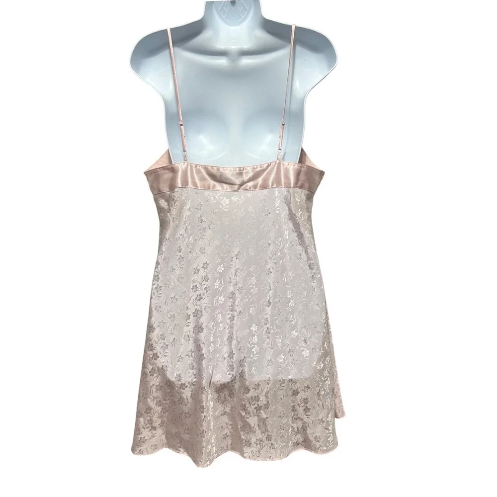 Cacique Lingerie Chemise L Pink Jacquard Floral Slip Dress Coquette‎ Boudoir